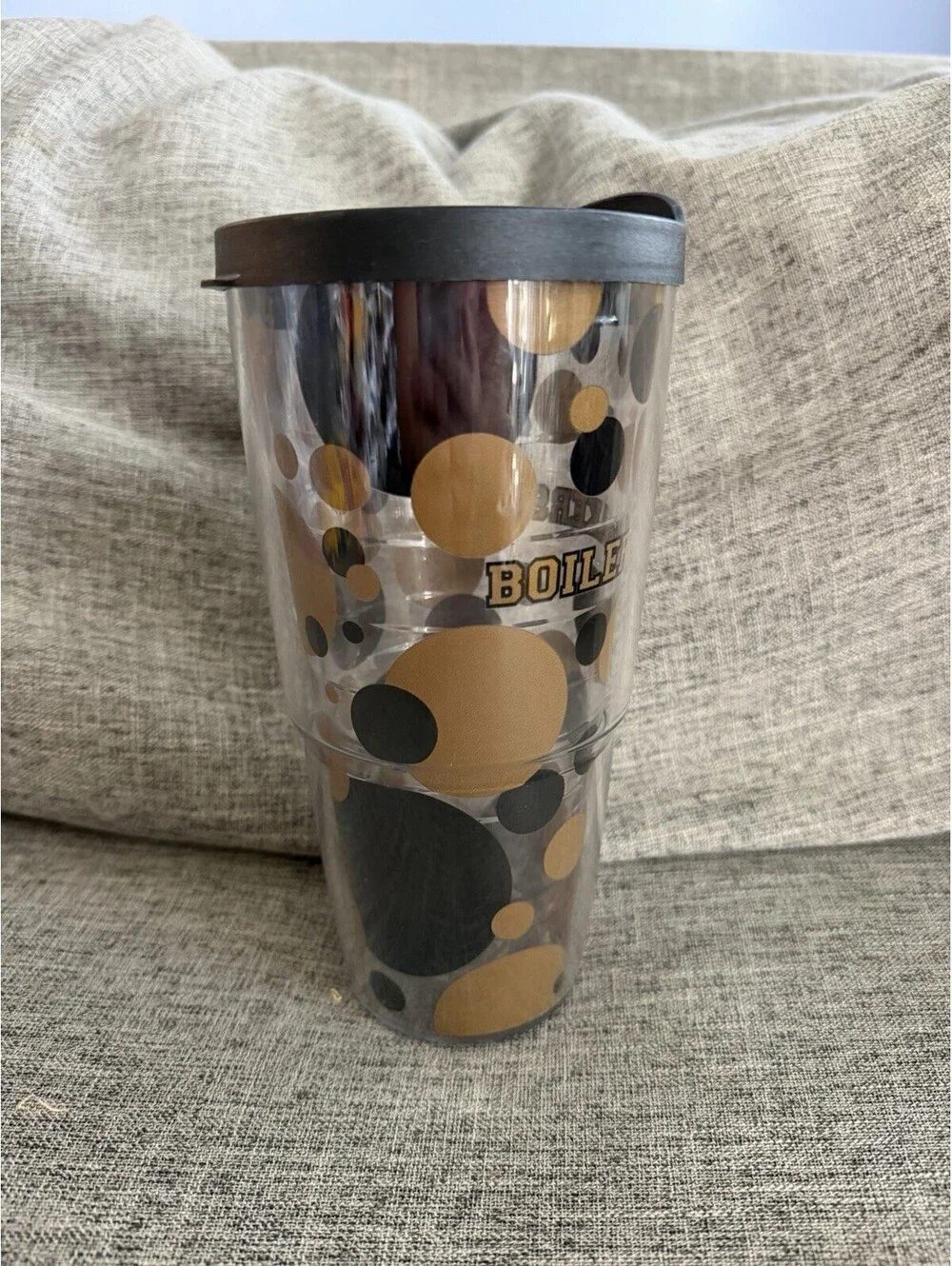 Tervis Purdue Boilermakers 24oz Tumbler Clear Insulated Cup Black Lid Polka Dots
